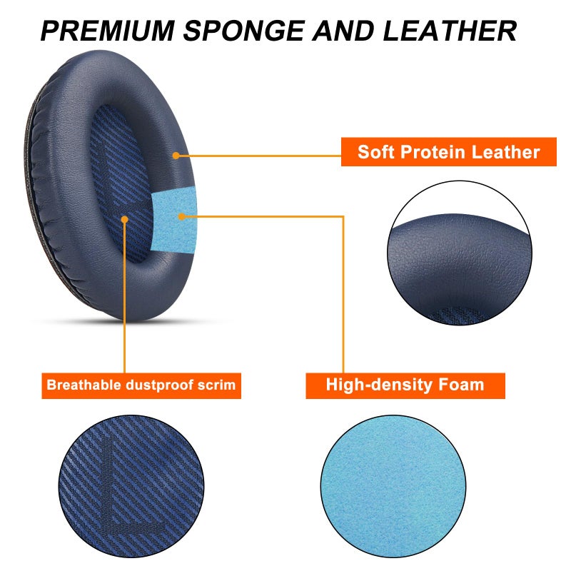 GEVO Premium Replacement Ear Pads for Bose QC35 & QC35ii Headphones by GEVO- Comfortable Adaptive Memory Foam and Extra Durable - Fits QuietComfort 35 & 35ii / SoundLink 1&2 AEï¼ˆOver-Earï¼ˆBlueï¼‰ - Image 4